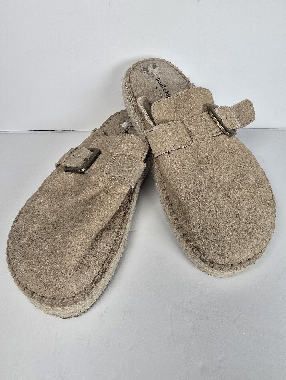 Haute Hippie Women's Aria Taupe Suede Slip-On Clog with Buckle Size 7.5 Boho